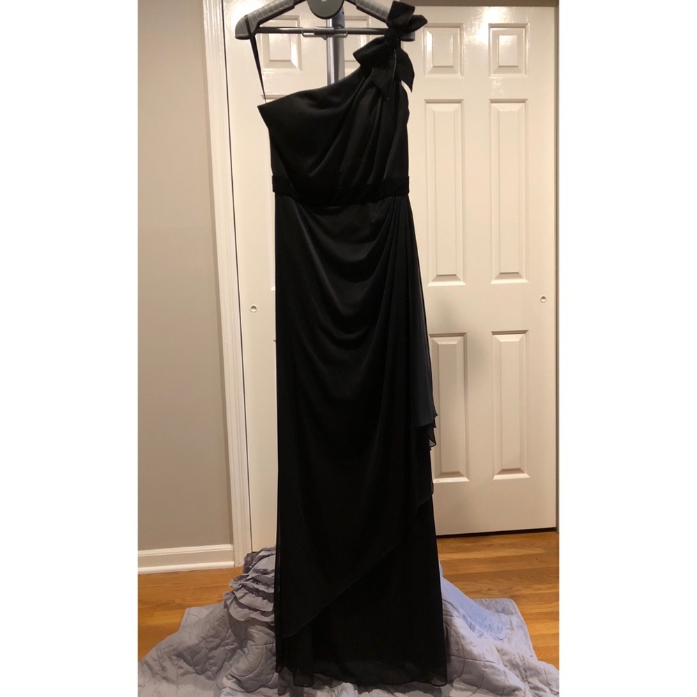 One Shoulder Chiffon and Velvet Detail Gown